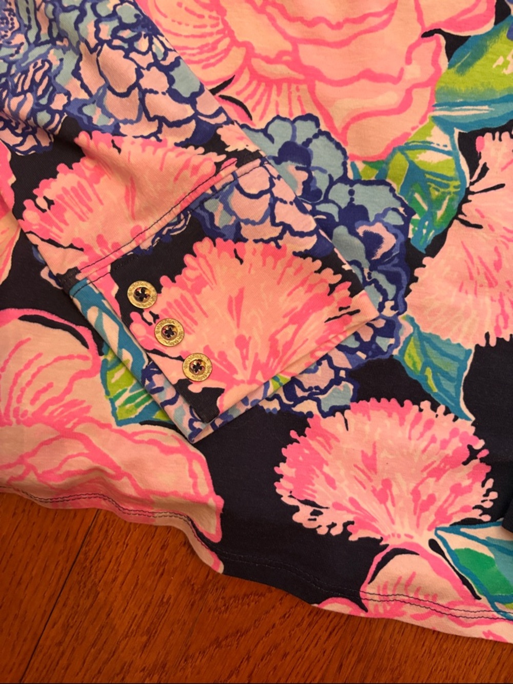 Lilly Pulitzer Navy Pink Blue Floral Long Sleeve Tee - Picture 3 of 6